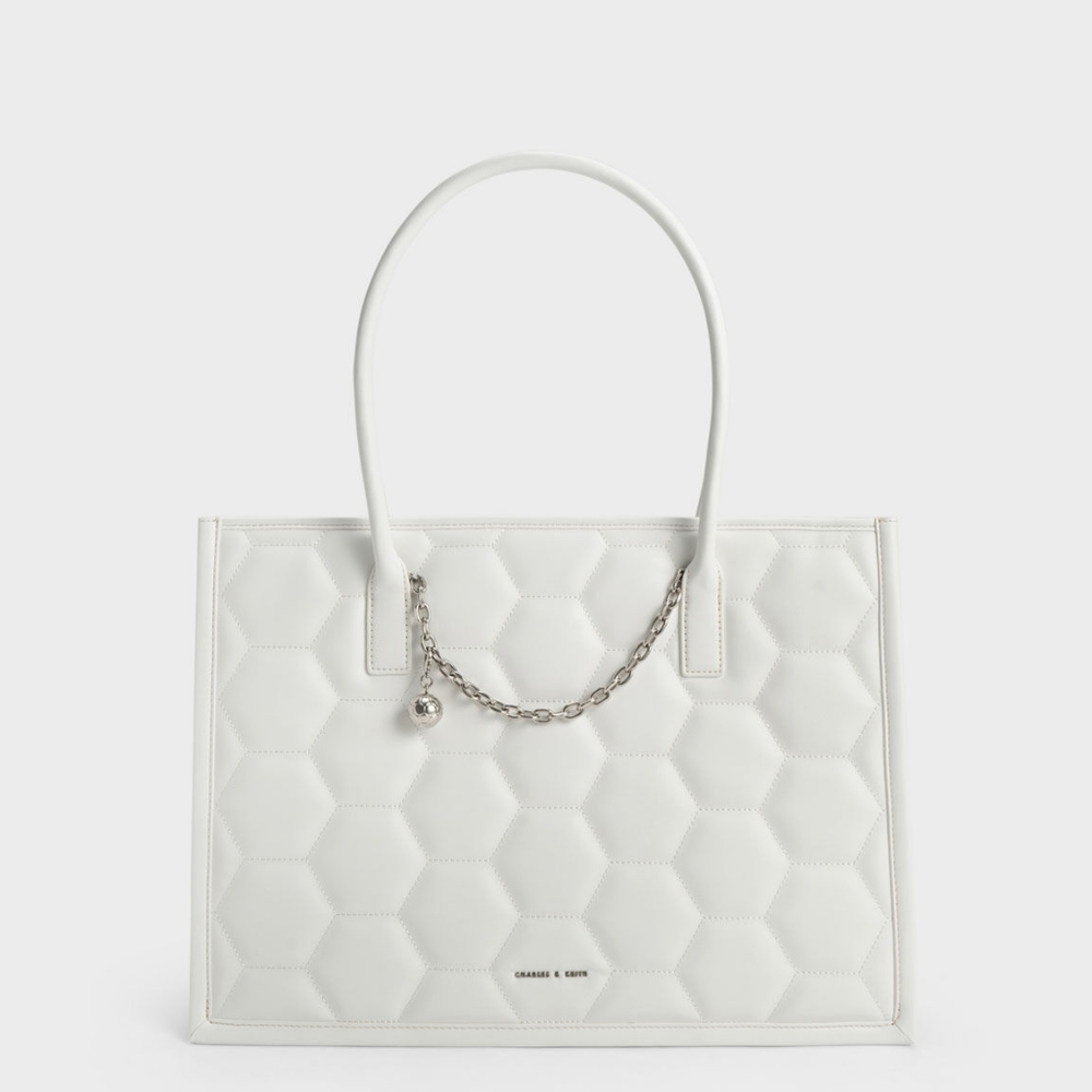 Charles & Keith geometric quilted white tote NWT